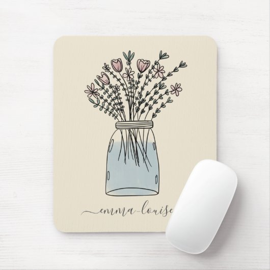 Hübsche Blume Mason Jar Handschrift Monogramm Mousepad (Mit Mouse)