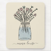 Hübsche Blume Mason Jar Handschrift Monogramm Mousepad (Vorne)