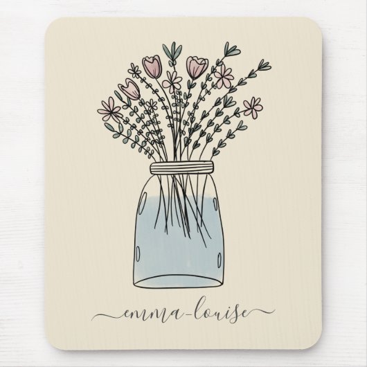Hübsche Blume Mason Jar Handschrift Monogramm Mousepad (Vorne)