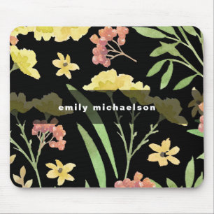 Hübsche Blume mit dem Namen hinzufügen in Schwarz Mousepad