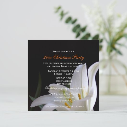 Hübsche Blume mit weißer Lilie Weihnachten Party Einladung (Stehend Vorderseite)