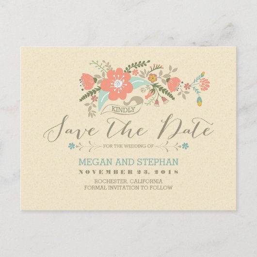 hübsche Blume, modern Save the Date Postkarte (Vorderseite)