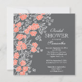 Hübsche Blume Modernes Grau & Coral Brautparty Einladung (Vorderseite)