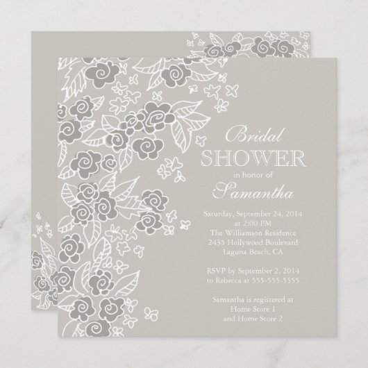 Hübsche Blume Modernes Graues Brautparty Einladung (Vorne/Hinten)