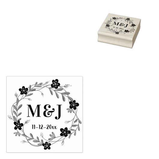 Hübsche Blume Monogramme und Datum benutzerdefinie Gummistempel (Stempel)