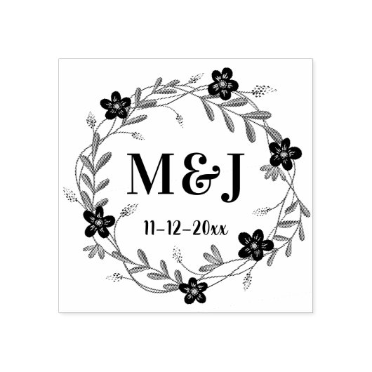 Hübsche Blume Monogramme und Datum benutzerdefinie Gummistempel (Prägung)
