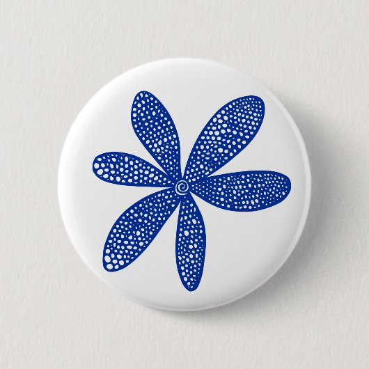 Hübsche Blume - Navy Blue auf Weiß Button (Vorderseite)
