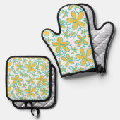 Hübsche Blume Ofenhandschuh & Topflappen-Set (Vorderseite/Rückseite)