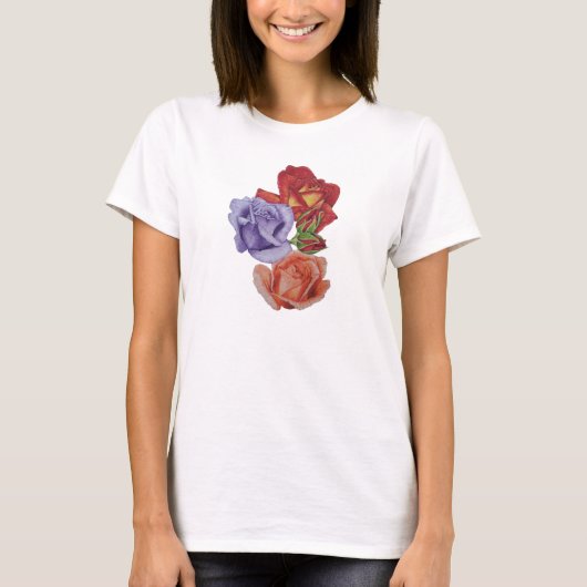 hübsche Blume rote Rosen und Rose Knospen Blütenbl T-Shirt (Vorderseite)
