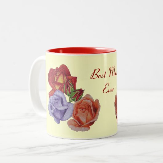 hübsche Blume rote Rosen und Rose Knospen Blütenbl Zweifarbige Tasse (Vorderseite Links)