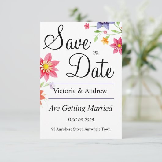 Hübsche Blume Save the Date (Stehend Vorderseite)