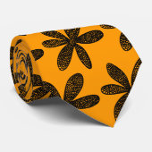 Hübsche Blume - Schwarz auf Weiß Orange Krawatte (Gerollt)