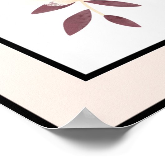 Hübsche Blume Schwarze Linien Rosa Grenze Poster (Ecke)