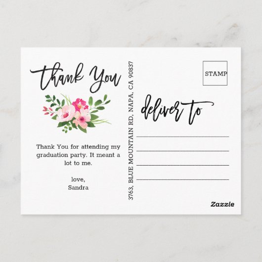 Hübsche Blume Script-Foto Vielen Dank Postkarte (Rückseite)