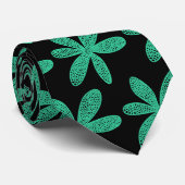 Hübsche Blume - Seegrün auf Schwarzem Krawatte (Gerollt)