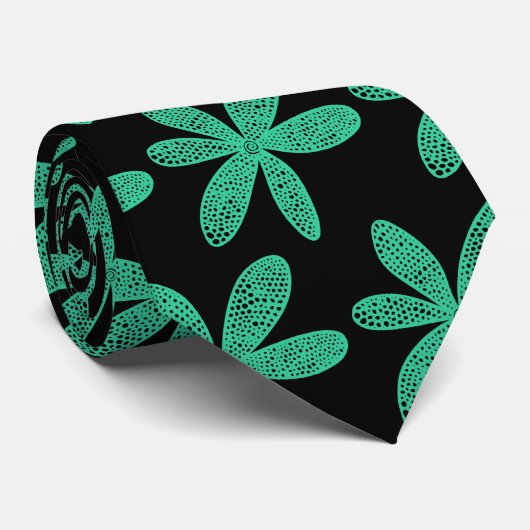 Hübsche Blume - Seegrün auf Schwarzem Krawatte (Gerollt)