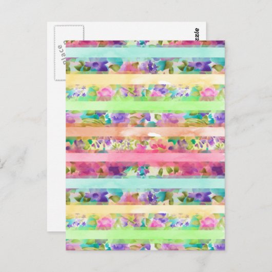 Hübsche Blume Streifen Wasserfarben Handfarbe Postkarte (Vorne/Hinten)