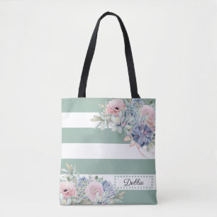 Hübsche Blume und Beutel mit grünen Streifen Tasche