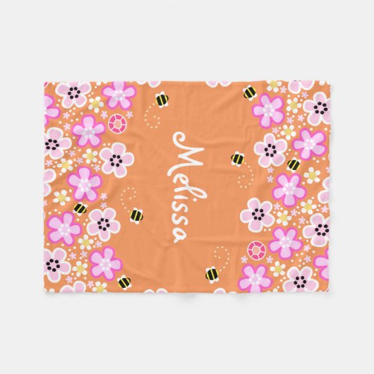 Hübsche Blume und Bienenflockendecke Fleecedecke (Vorderseite (Horizontal))