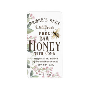 Hübsche Blume und Bienenhonig mit Comb-Label Adressaufkleber