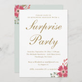 Hübsche Blume und Minzgrün-Überraschungs-Party Einladung (Vorne/Hinten)