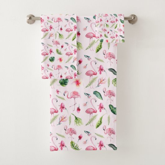 Hübsche Blume und rosa Flamingo Badhandtuch Set (Insitu)