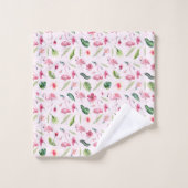 Hübsche Blume und rosa Flamingo Badhandtuch Set (Waschlappen)