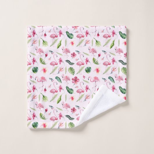 Hübsche Blume und rosa Flamingo Badhandtuch Set (Waschlappen)