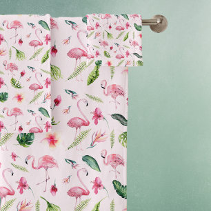 Hübsche Blume und rosa Flamingo Badhandtuch Set