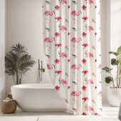 Hübsche Blume und rosa Flamingo Duschvorhang