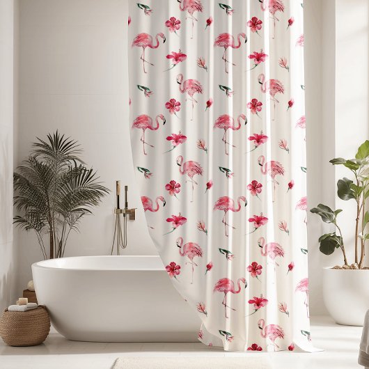 Hübsche Blume und rosa Flamingo Duschvorhang
