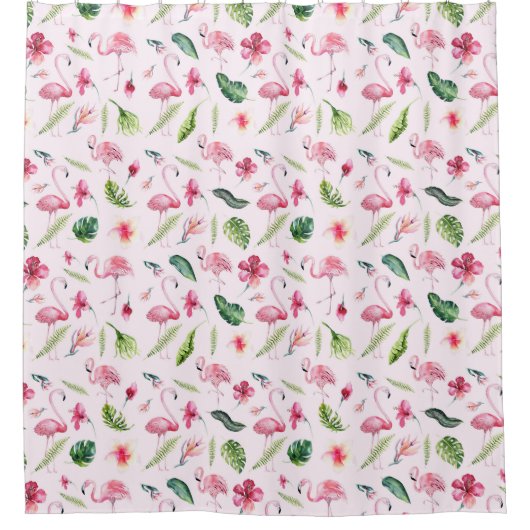 Hübsche Blume und rosa Flamingo Duschvorhang (Vorderseite)