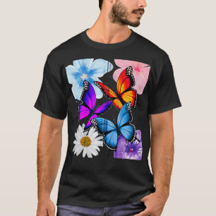 Hübsche Blume und Schmetterlinge Rosa Blau Lila Ye T-Shirt