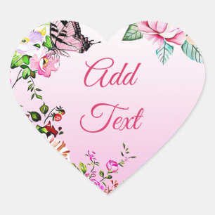 Hübsche Blume und Schmetterlingsherz Herz-Aufkleber