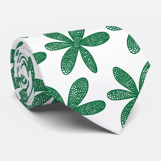 Hübsche Blume - Waldgrün auf Weiß Krawatte (Gerollt)