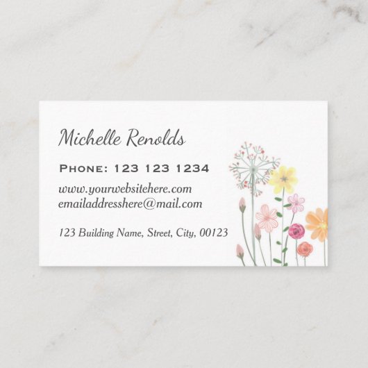 Hübsche Blume Wasserfarbe Garten Florenz Visitenkarte (Rückseite)