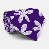 Hübsche Blume - Weiß auf Deep Violet Krawatte (Gerollt)