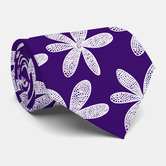 Hübsche Blume - Weiß auf Deep Violet Krawatte (Gerollt)