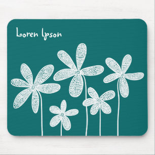 Hübsche Blume - Weiß auf Grün 00666 Mousepad