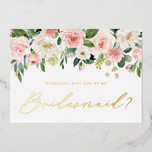 Hübsche Blume werden Sie meine Brautjungfrau sein Folieneinladung (Vorderseite)