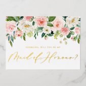Hübsche Blume werden Sie meine Trauzeugin sein Folieneinladung (Vorderseite)