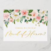 Hübsche Blume werden Sie meine Trauzeugin sein Folieneinladung (Vorderseite)