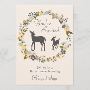 Hübsche Blume Wreath and Deer Baby Dusche einladen Einladung