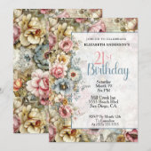 Hübsche Blumen-Collage zum 21. Geburtstag Einladung (Vorne/Hinten)