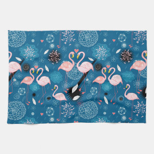 Hübsche Blumen Flamingos Muster Geschirrtuch