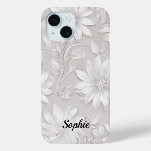 Hübsche Blumen Gemustert Weiß Elegant Chic Case-Mate iPhone Hülle (Rückseite)