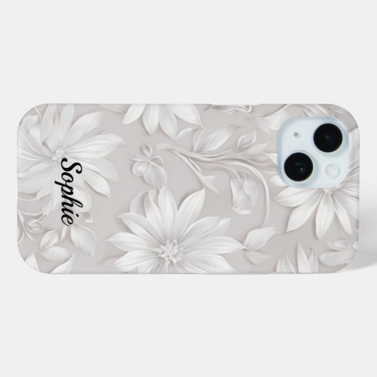Hübsche Blumen Gemustert Weiß Elegant Chic Case-Mate iPhone Hülle (Rückseite (Horizontal))