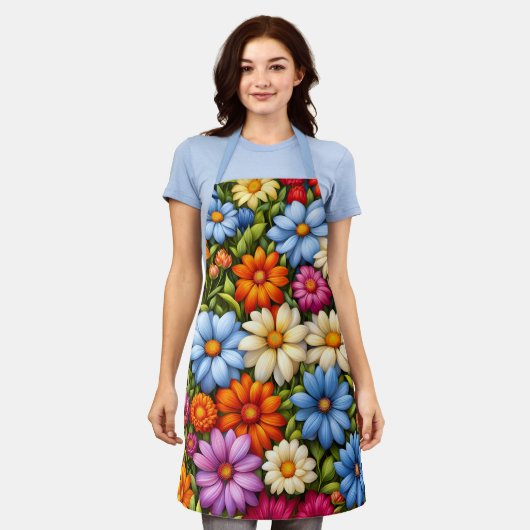 Hübsche Blumen, hell gefärbt, Schürze (Getragen)