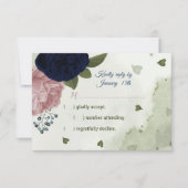 hübsche Blumen in Rosa und Marineblau RSVP Karte (Vorderseite)