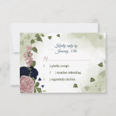 hübsche Blumen in Rosa und Marineblau RSVP Karte (Vorderseite)